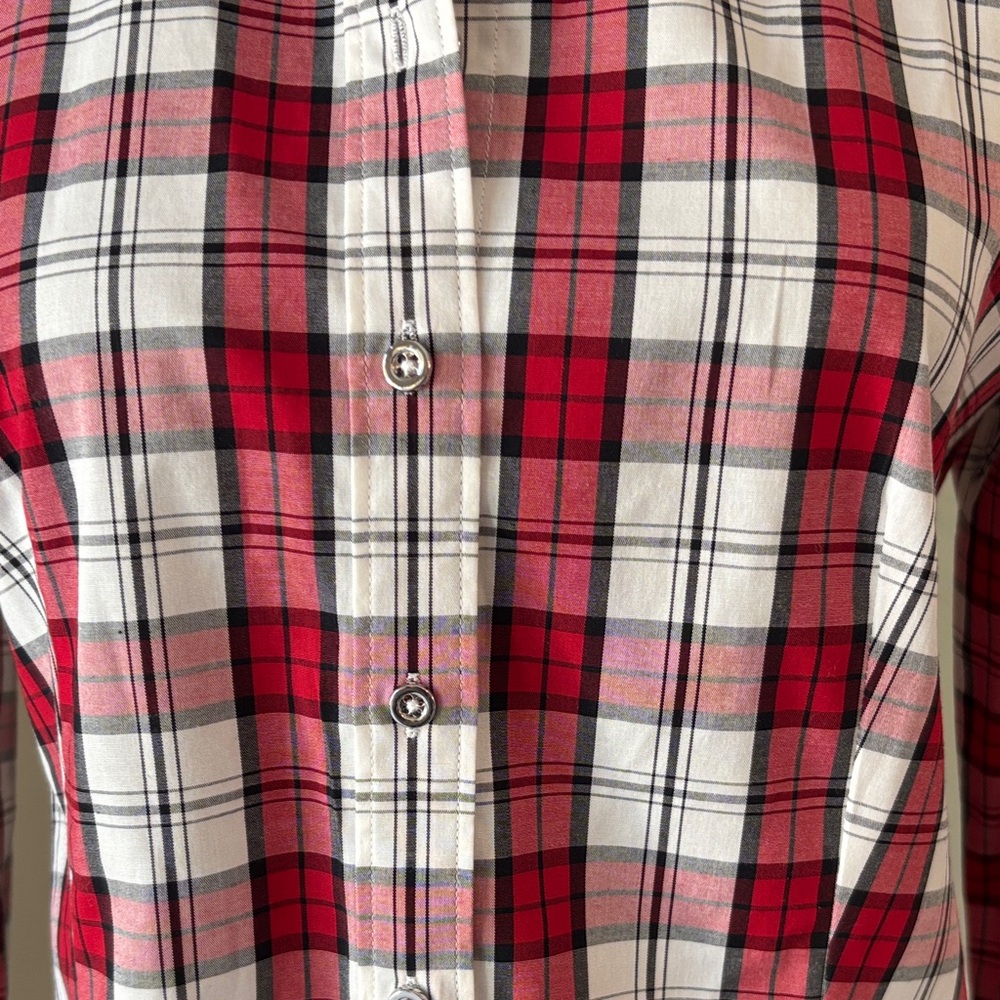 Talbots Red, White, Black Plaid Shirt Size 8P - Picture 4 of 13